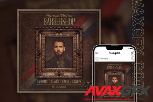 Stylish psd vintage Barbershop flyer Instagram Post Template Beautiful PSD