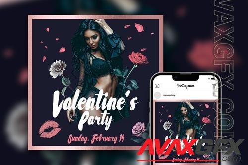 Elegant Border Floral Valentine's Day Party Instagram Post Template Beautiful PSD