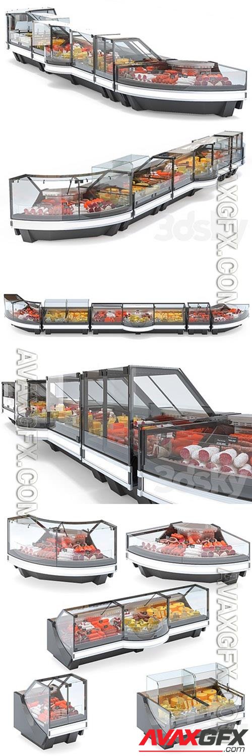 Set of showcases for grocery store 3D Models