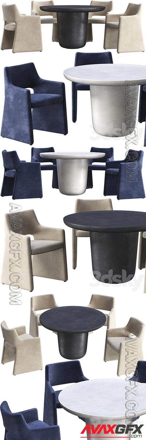 Dining table CB2 Lola and chair CB2 Foley Faux Mohair Navy 3D Models
