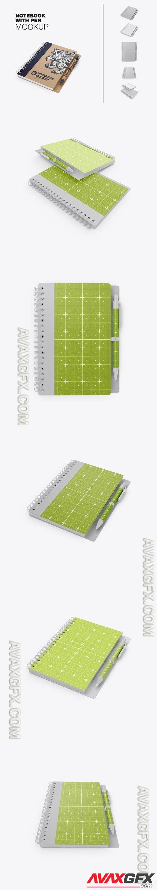Kraft Notebook With Ring and Pen Mockup EMYS2T9