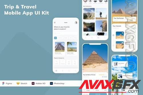 Trip & Travel Mobile App UI Kit A6B8BPH