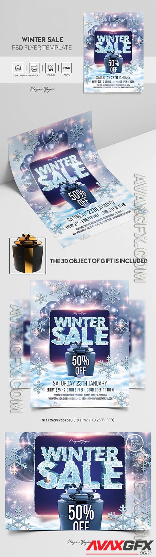 White Starry Winter Sale Flyer Template