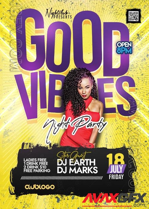 Good Vibes Night Party Flyer PSD