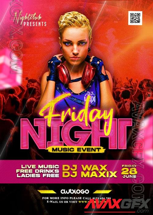 Friday Night Music Party Flyer PSD