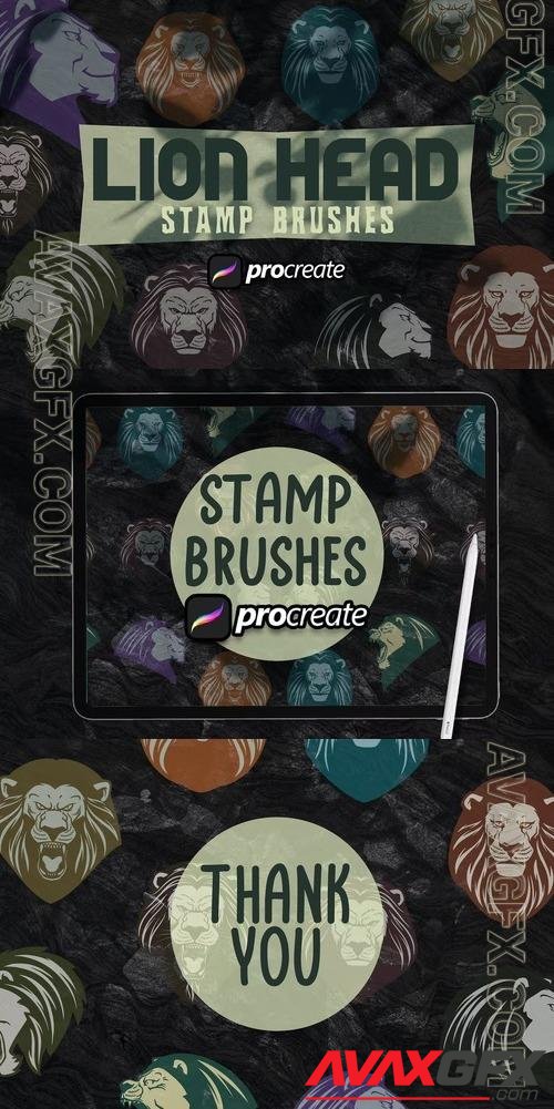 Hand Drawing Heraldic Lion Brush Stam Procreate 