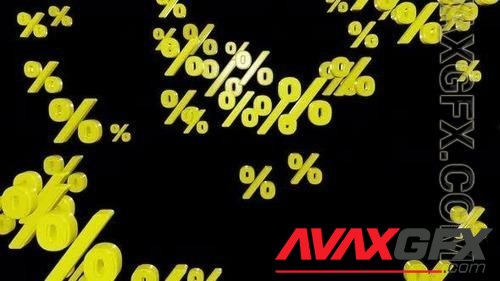 Yellow percent symbols fall down isolated on black background, looped 3d render 41029929