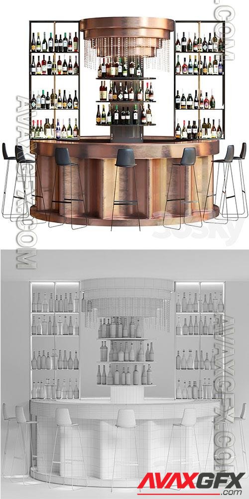 Bar counter with copper decor and strong alcohol 3D Models