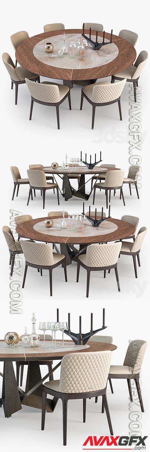 Cattelan Italia Skorpio round table Magda chair set 3D Models