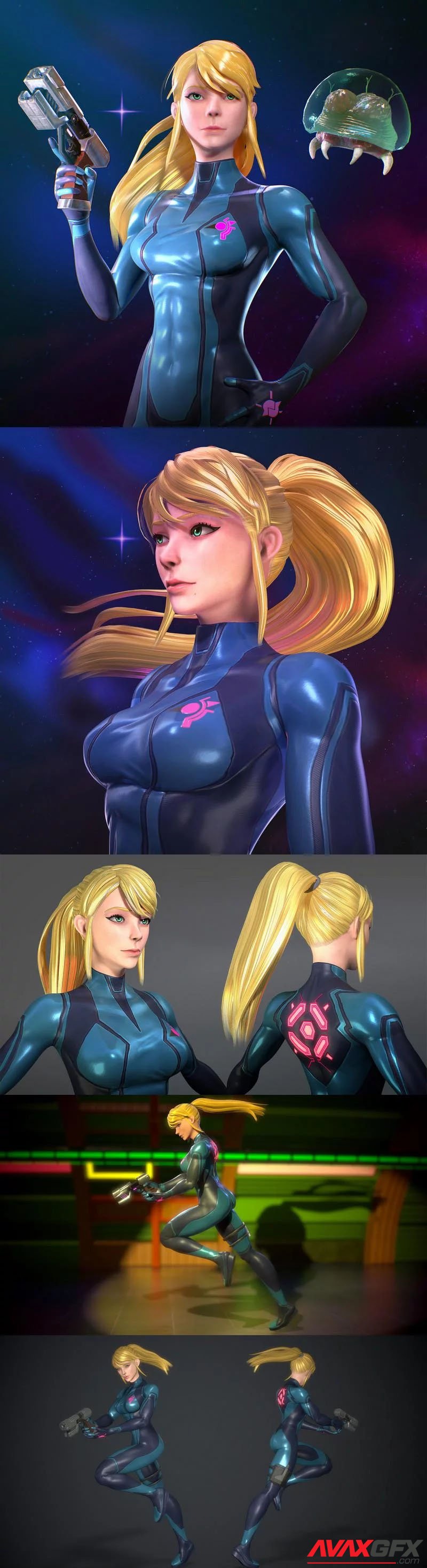 Zero Suit Samus and Baby Metroid