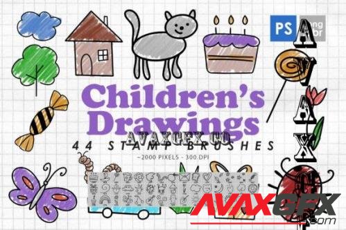 44 Children's Drawings Photoshop Brushes