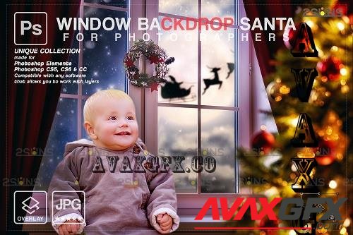 Christmas Window Backdrop Santa Sleigh V02 - 2285447