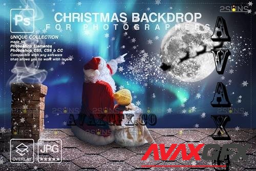 Christmas Rooftop Santa in Moon Digital Backdrop V01 - 2285494