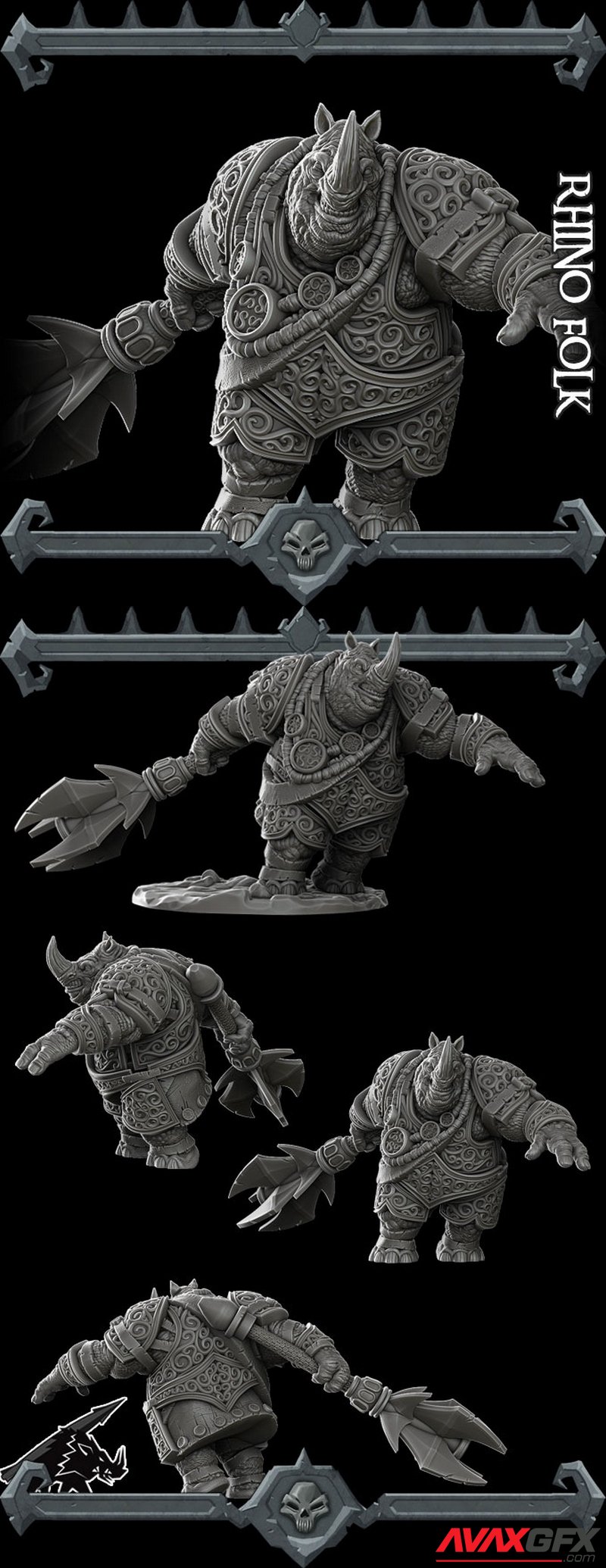 Rocket Pig Games - Rhino Folk - 3D Print Model STL