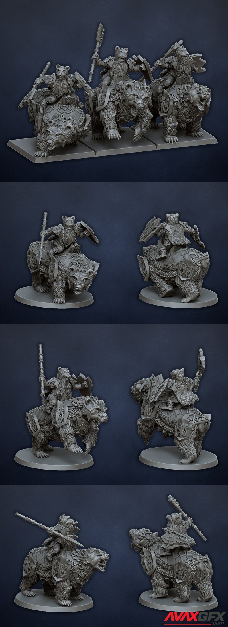 Dragons Lake - Dwarf Riders on Bear - 3D Print Model STL