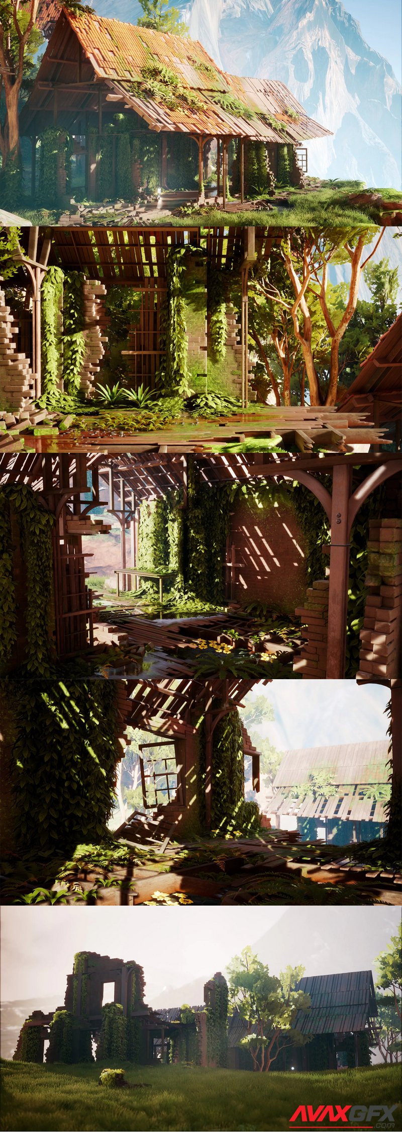 Modular Overgrown Village Buildings