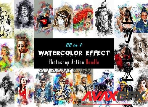 Watercolor Effect Photoshop Action Bundle - 10888912