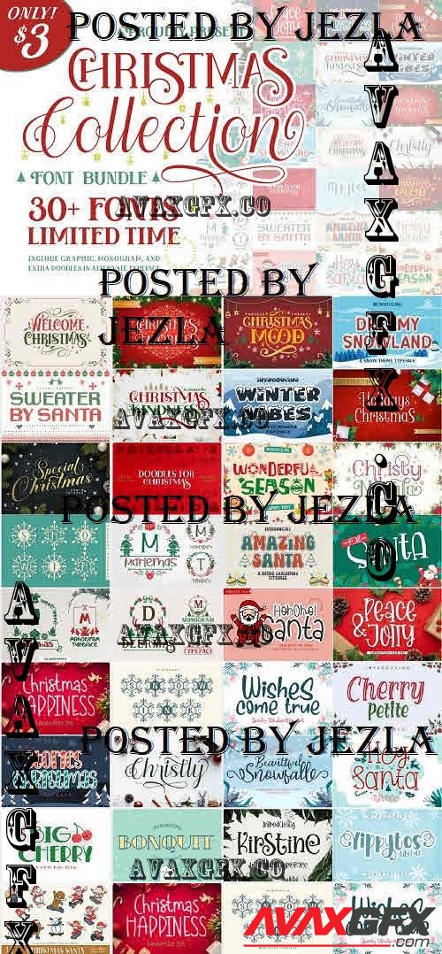 Christmas Collection Font Bundle - 32 Premium Fonts, 1 Premium Graphics