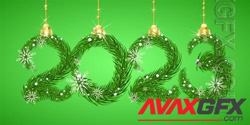 2023 new year number made from green fir tree branches with snowflakes