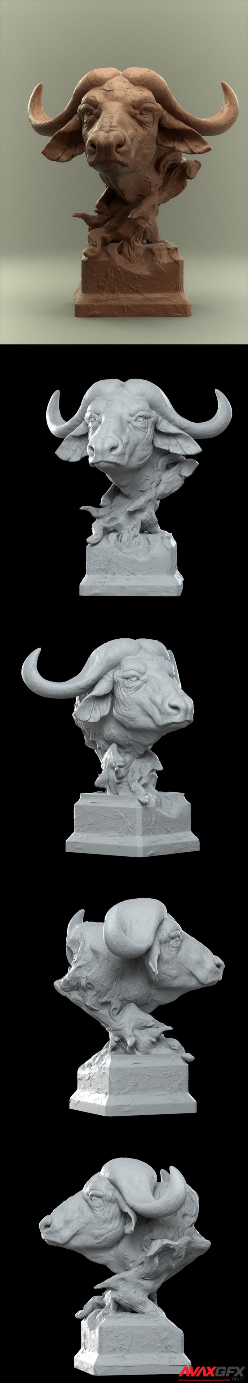 Savanna Bust Buffalo - 3D Print Model STL