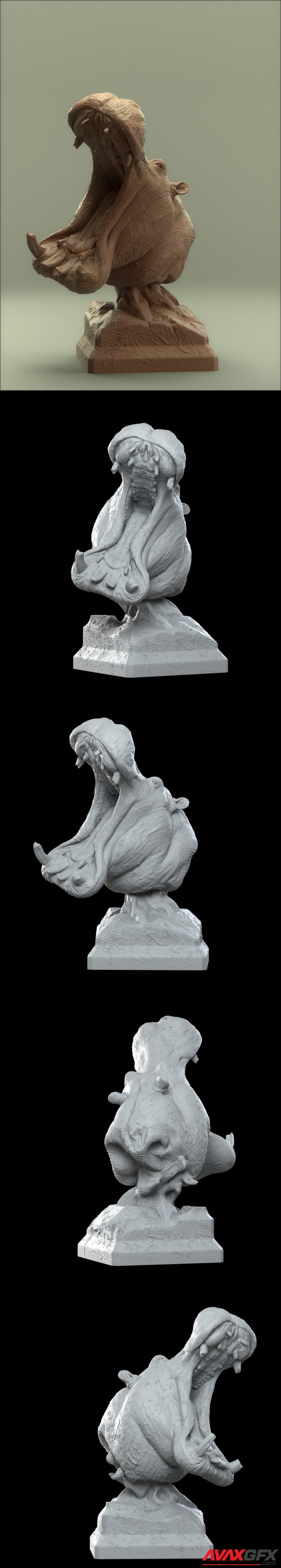 Savanna Bust Hippo - 3D Print Model STL