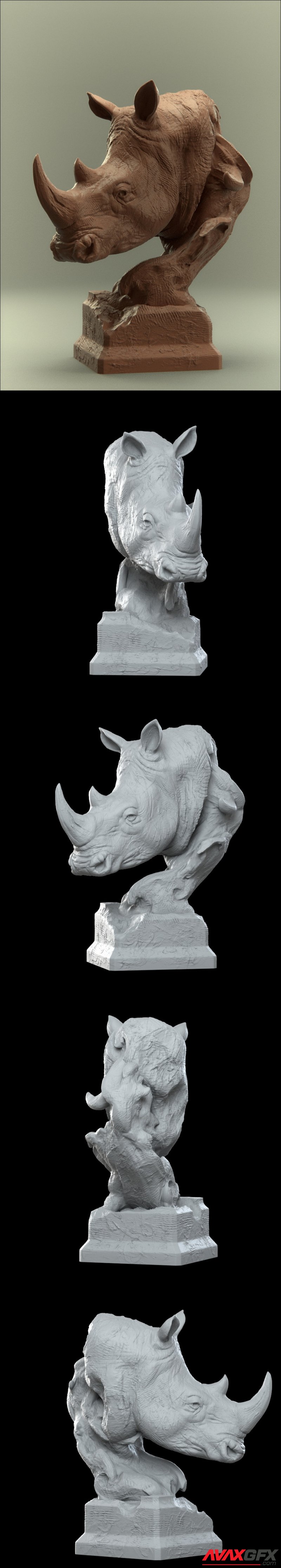 Savanna Bust Rhino - 3D Print Model STL