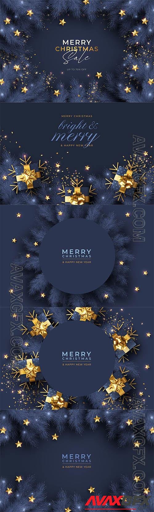 Vector christmas background with winter nature and ornaments