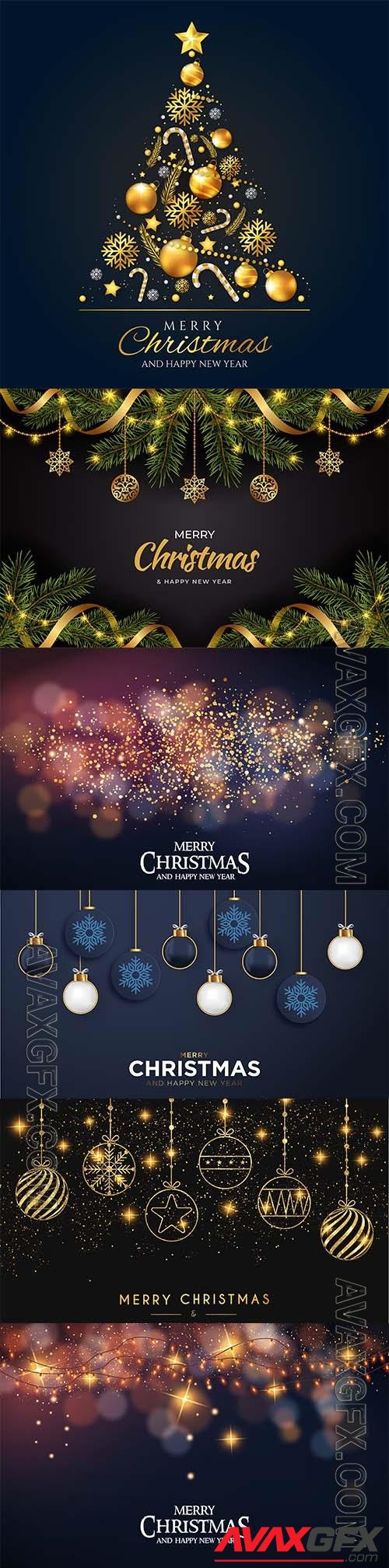 Elegant merry christmas vector background with golden balls
