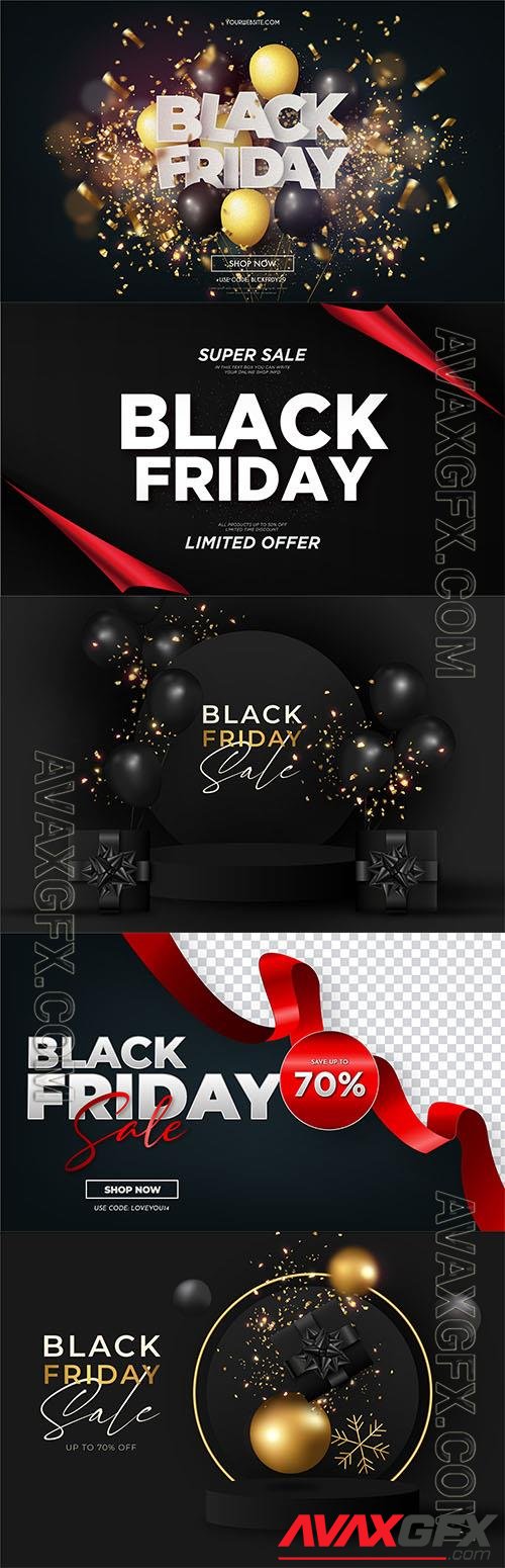 Black friday sale with realistic 3d balloons and bokeh explosion vector background
