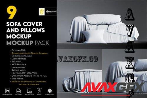Sofa cover and pillows mockup - 7465744