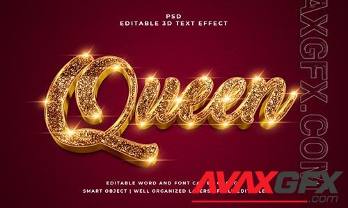 Queen editable psd 3d text effect premium with background