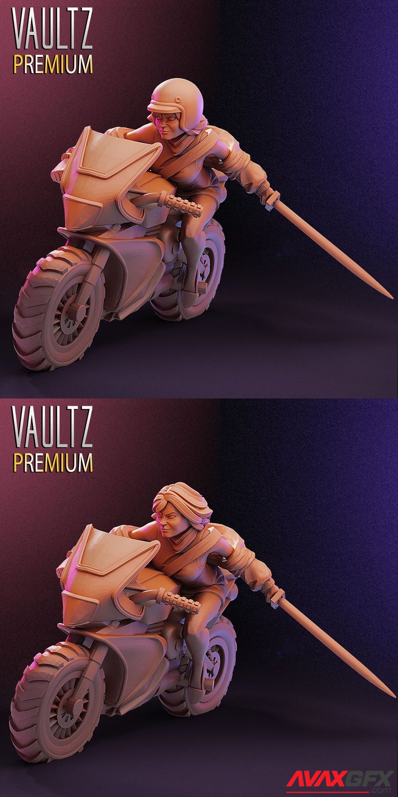 Vaultz Miniatures - Daphne on Motorcycle - 3D Print Model STL