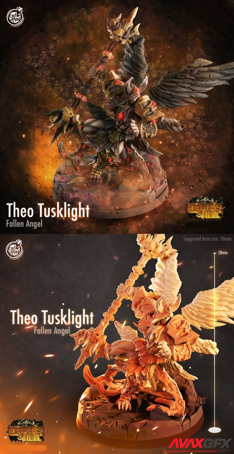 Depths of Hell - Theo Tusklight the Fallen Angel - 3D Print Model STL