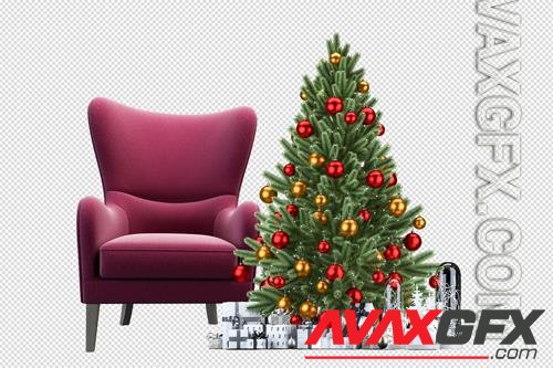 Christmas tree and armchair in 3d rendered