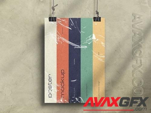 AdobeStock - Hanging Poster Mockup on Concrete Wall with Shadow 527135680