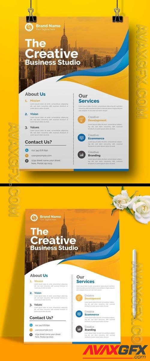 AdobeStock - Corporate Flyer Layout with Graphic Elements and Orange Accents 517964826