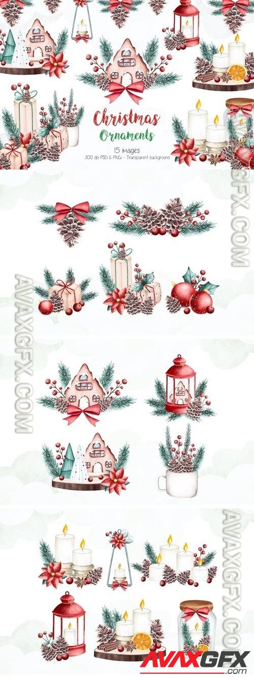 Watercolor Christmas Ornaments Clipart G2QTNSW