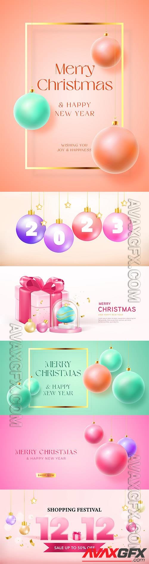 Happy new year and merry christmas banner, gift box christmas decorative design