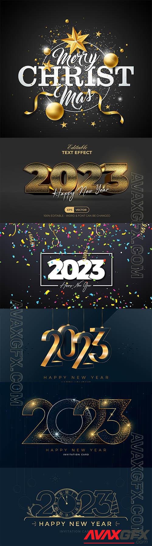 2023 illustration with gold lettering and party balloon on dark background