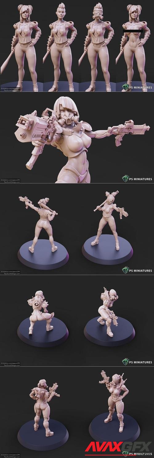 Cyberpunk Scrapper Girl and Mercenary Pose 1-7 Variants and Pinup – 3D Print