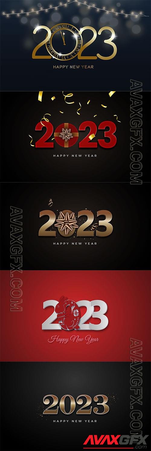 2023 new year luxury illustration with gift bow and glitter on dark background