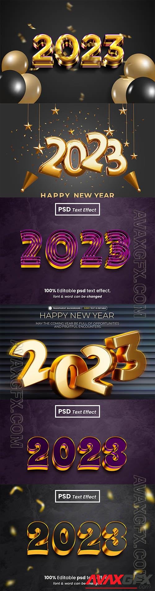 2023 new year gold 3d editable psd text effect