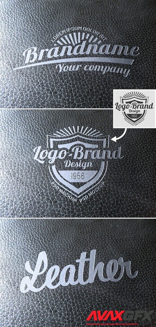AdobeStock - Logo Mockup on Leather Texture with Debossed Silver Effect 438522490
