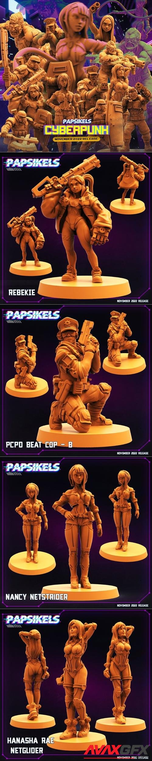 Papsikels Miniatures November 2022 Cyberpunk Releases – 3D Print