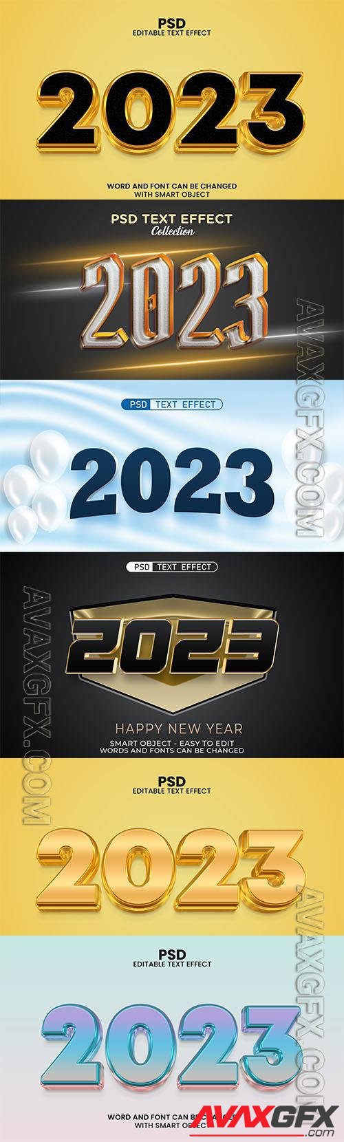 2023 new year golden 3d psd text effect with beautiful background