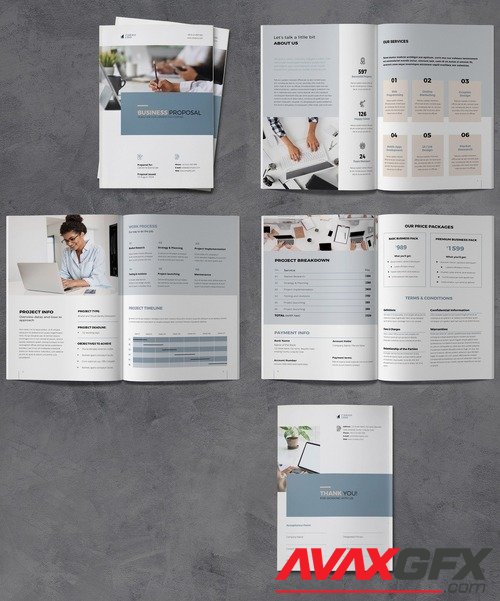 Adobestock - Proposal Brochure Layout with Blue and Beige Accents 538999994