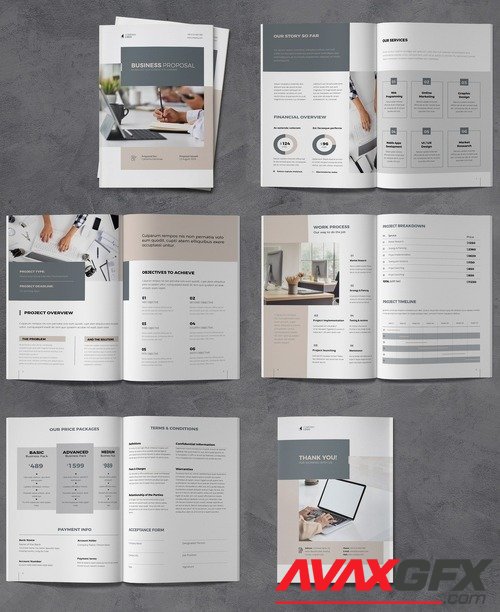 Adobestock - Proposal Brochure Layout with Gray and Beige Accents 538999993