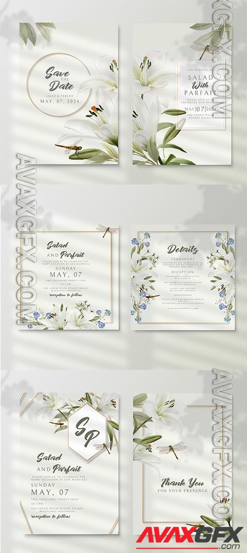 Wedding invitation card with greenery floral psd
