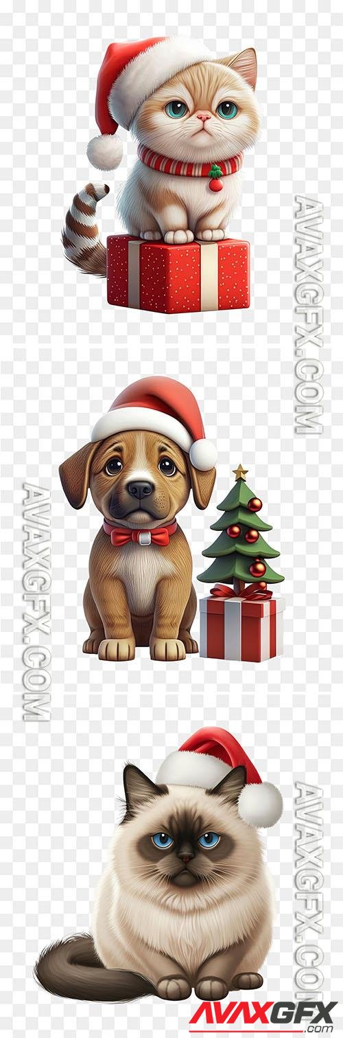 Cute christmas cat wearing a santa hat, christmas dog wearing a santa hat psd