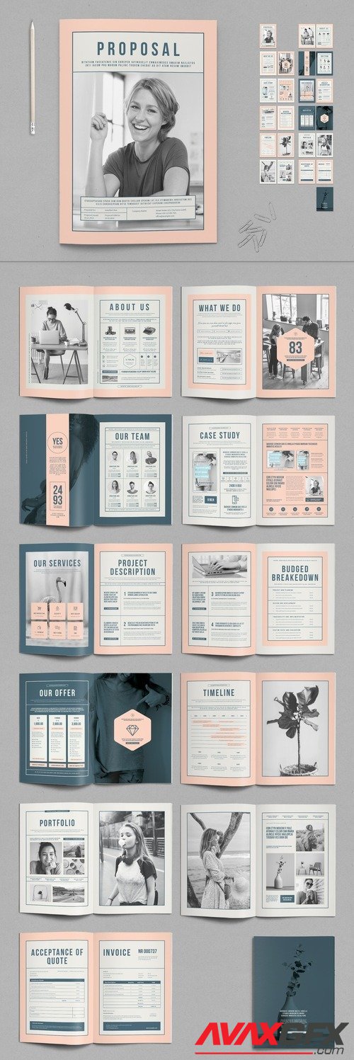 Adobestock - Business Proposal Template with Pale Peach and Dark Blue Elements 537602301